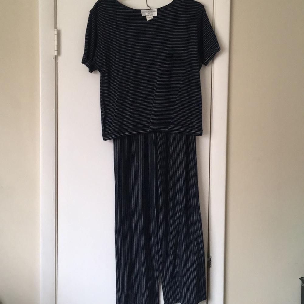 90s navy blue white pinstripes top and pants